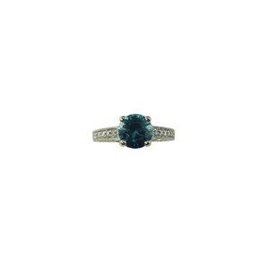 14K White Gold Blue Zircon and Diamond Ring Size 8 #19495